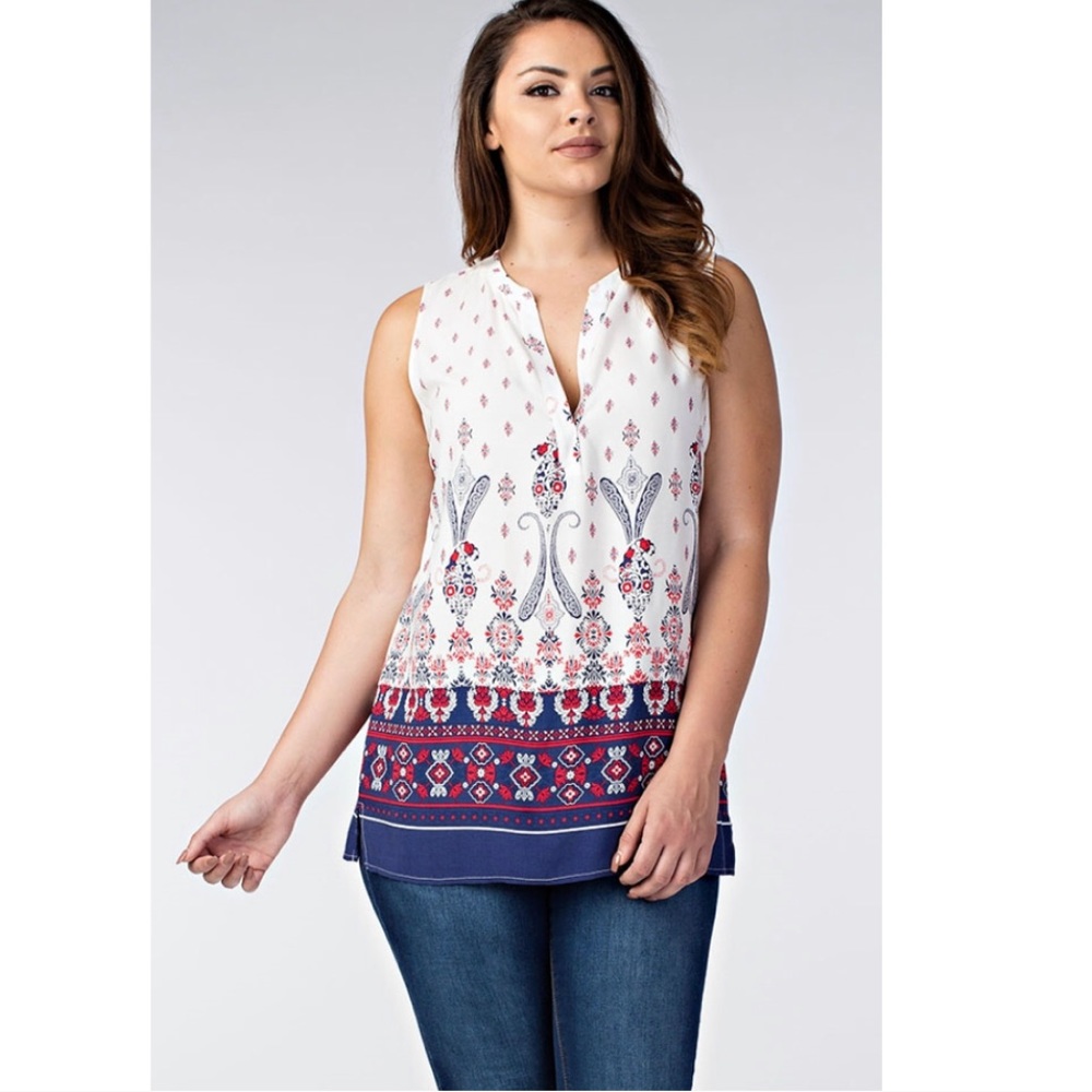 Plus Size Ivory Red Paisley Tunic - Picture 2 of 3